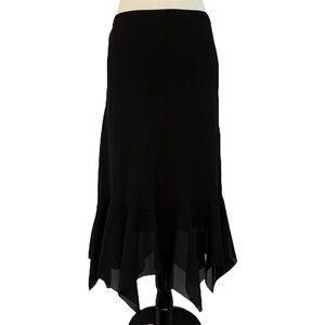 Vintage black mesh midi skirt with asymmetrical ruffle hem